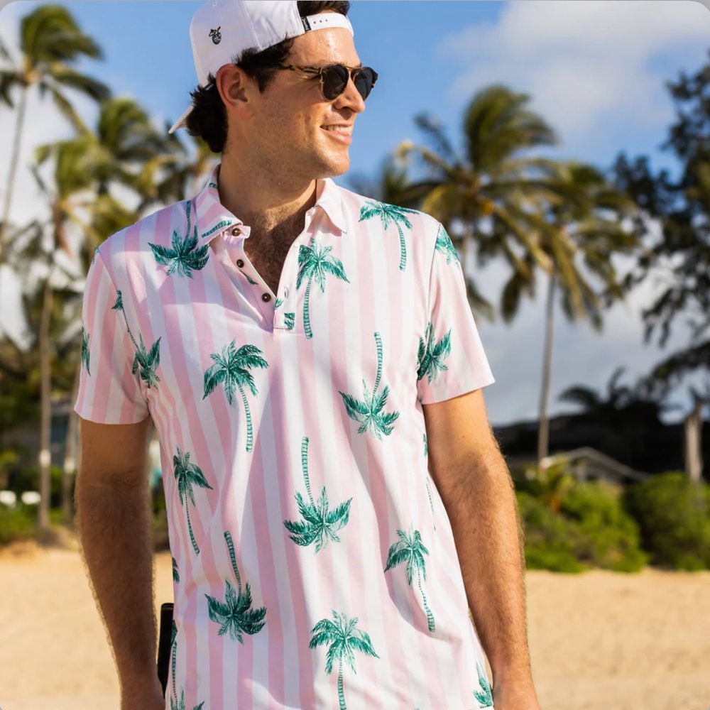Kenny Flowers Pink and Green Palm Tree Print Men's Shirt